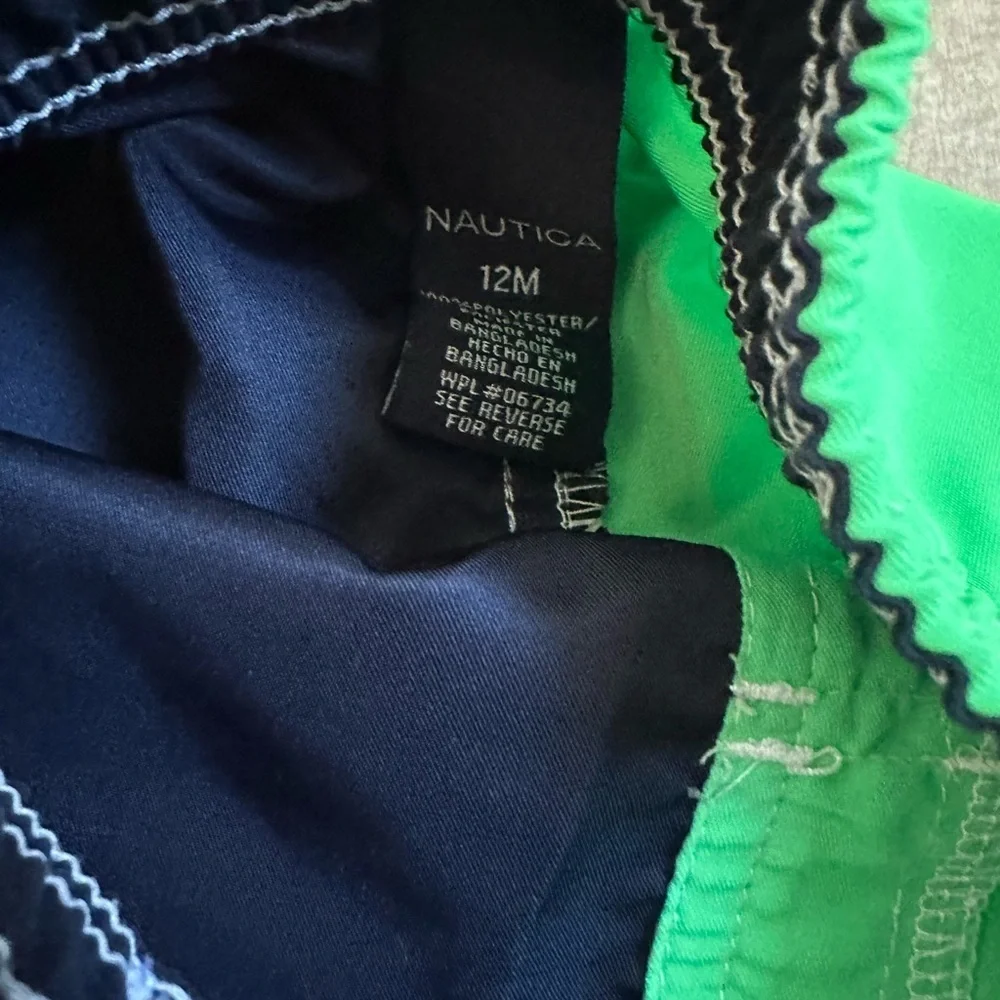 Nautica 12 Month Baby Boy Swim Trunks Shorts Vibrant Green & Navy Blue EUC